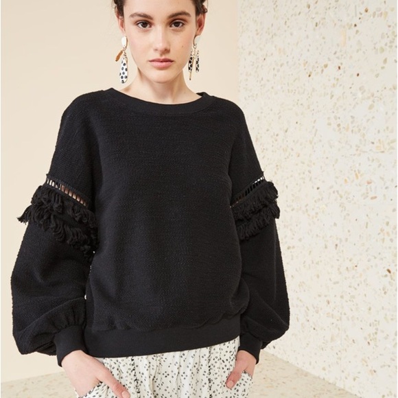Ulla Johnson Sweaters - Ulla Johnson Black Textured Fringe Sleeve Sweater